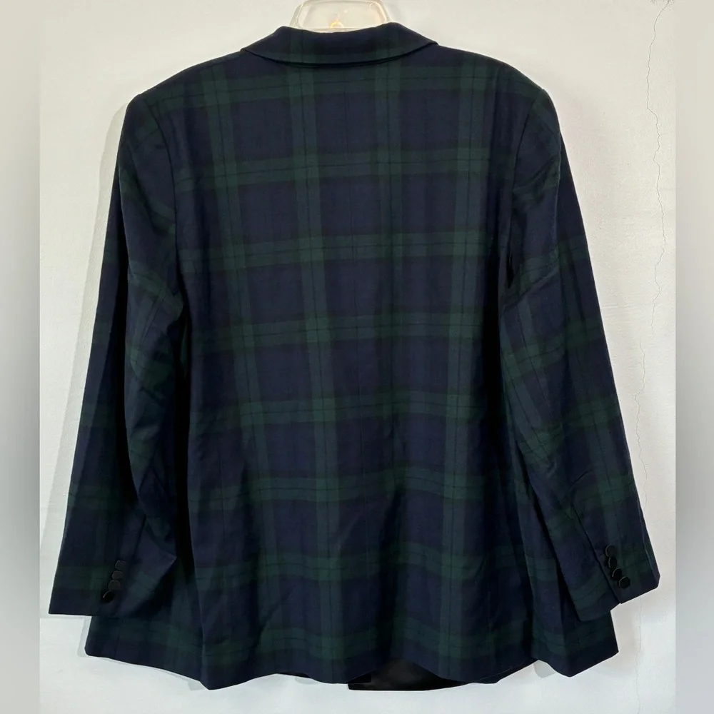 Ralph Lauren Plaid Double Breasted Satin Wool Tuxedo Blazer Green/Navy/Black 22W - Picture 7 of 14